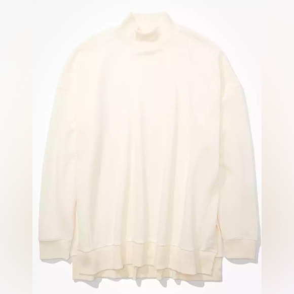 AE FLEECE OVERSIZED MOCK NECK SWEATSHIRT NEUTRAL WHITE - Picture 2 of 3